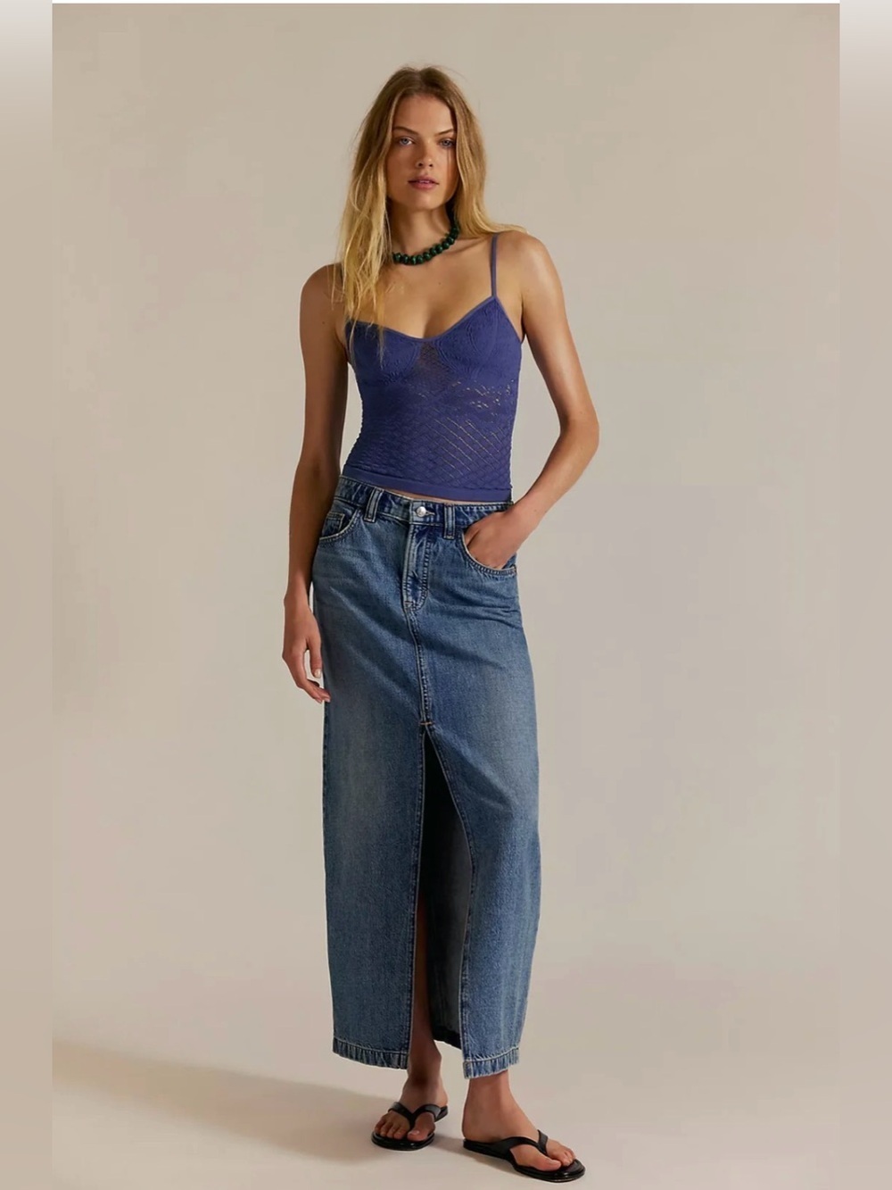 BNWT Free People We The Free Nothing Better Denim Maxi Skirt size 27,28